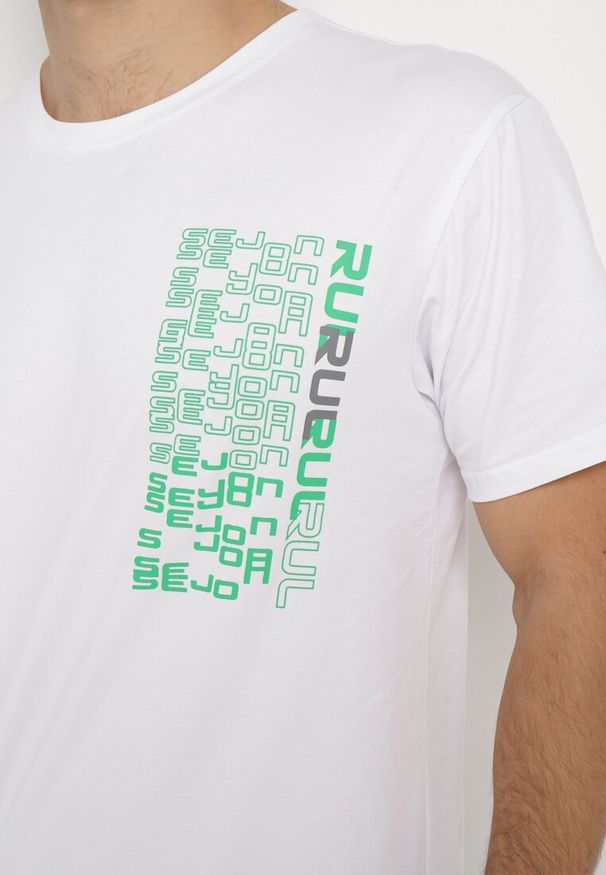 Born2be - Biała Koszulka Bawełniana z Ozdobnym Nadrukiem na Przodzie Ulitiama. Okazja: na co dzień. Kolor: biały. Materiał: bawełna. Wzór: nadruk. Styl: casual