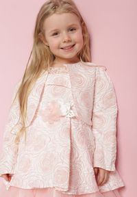 Born2be - Różowa Rozkloszowana Tiulowa Sukienka w Kwiaty z Bolerkiem na Guziki Zepene. Okazja: na co dzień. Typ kołnierza: kołnierz z falbankami. Kolor: różowy. Materiał: tiul. Długość rękawa: długi rękaw. Wzór: kwiaty. Typ sukienki: proste. Styl: casual, elegancki #4