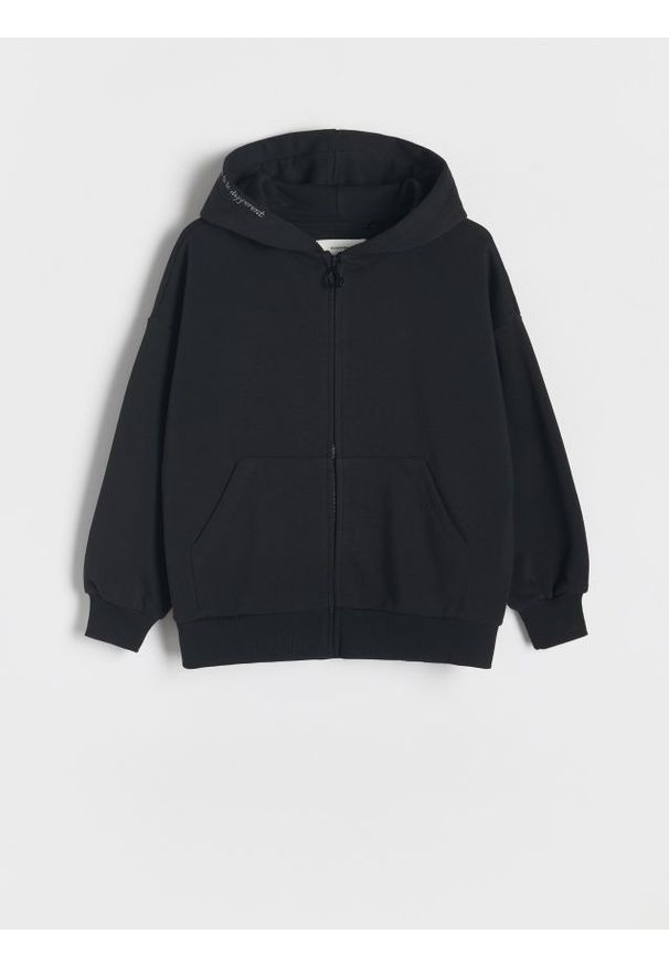 Reserved - Bluza z haftem - czarny. Kolor: czarny. Materiał: dzianina, bawełna. Wzór: haft