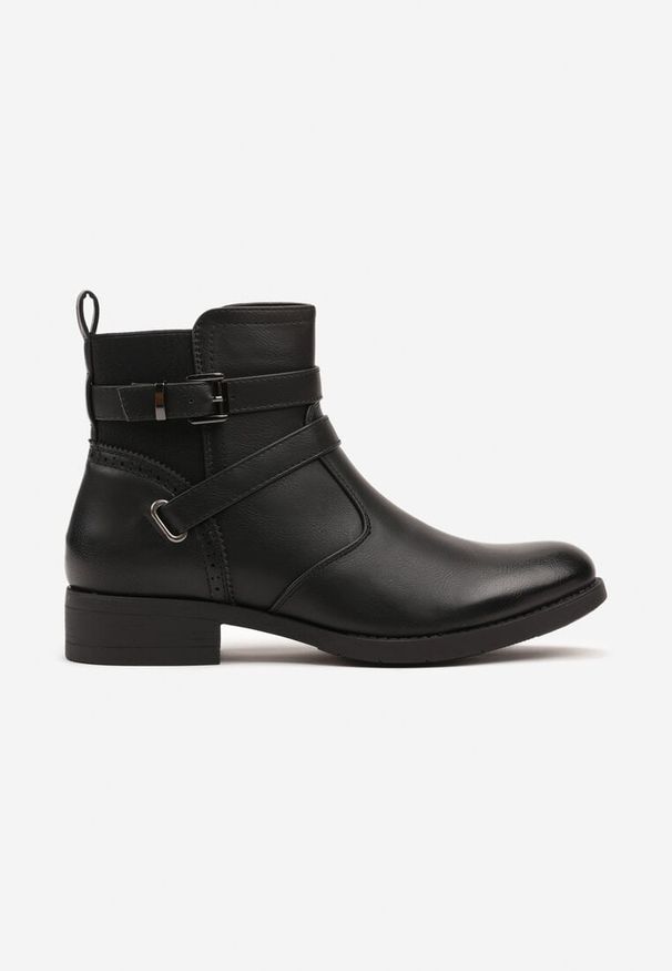 Born2be - Czarne Botki Sztyblety Zdobione Paskami z Klamerkami Delrith. Okazja: na co dzień. Zapięcie: pasek. Kolor: czarny. Materiał: jeans. Wzór: aplikacja. Obcas: na obcasie. Styl: casual, elegancki. Wysokość obcasa: średni