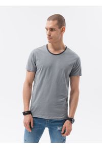 Ombre Clothing - T-shirt męski bawełniany - szary V1 S1385 - XXL. Kolor: szary. Materiał: bawełna. Styl: klasyczny #4