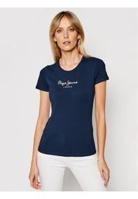 Pepe Jeans T-Shirt PL502711 Granatowy Slim Fit. Kolor: niebieski. Materiał: bawełna