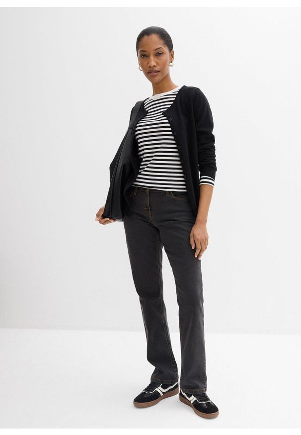 bonprix - Dżinsy ze stretchem straight, mid waist. Kolor: czarny