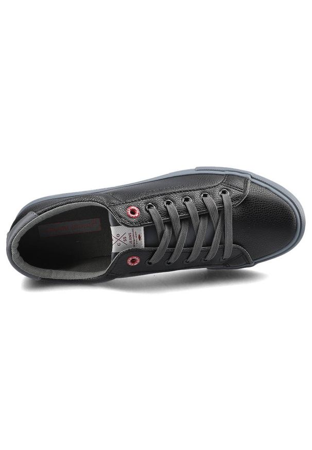 Czarne Trampki Cross Jeans Męskie Sznurowane Buty. Okazja: na co dzień. Kolor: czarny. Materiał: materiał, skóra ekologiczna, guma. Szerokość cholewki: normalna. Wzór: aplikacja. Styl: casual