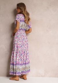 Renee - Fioletowa Sukienka Maxi ze Sznurkiem w Talii i Koronkową Wstawką przy Dekolcie Mererid. Kolor: fioletowy. Materiał: koronka. Długość: maxi #4