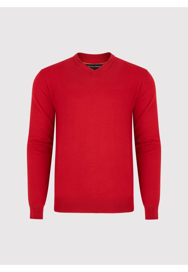 Pako Lorente - PAKO LORENTE – Czerwony męski sweter w serek. Typ kołnierza: dekolt w serek. Kolor: czerwony, niebieski. Materiał: wełna. Sezon: jesień