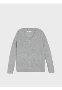 Sinsay - Prążkowany sweter z dekoltem V - szary. Kolor: szary. Materiał: prążkowany #1