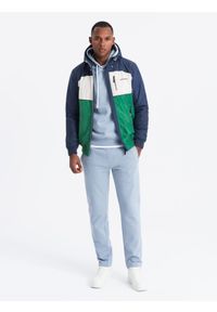 Ombre Clothing - Lekka kolorowa kurtka sportowa męska z polarem – zielono-granatowa V20 - Rozmiar: M. Typ kołnierza: kołnierzyk stójkowy. Kolor: zielony. Materiał: polar. Wzór: kolorowy. Styl: sportowy #7