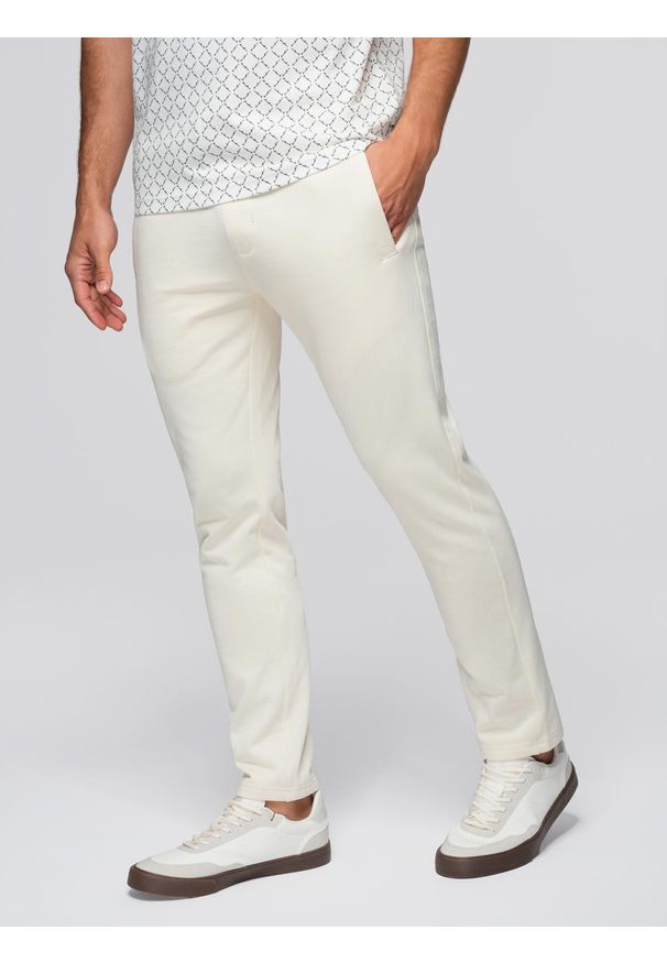 Ombre Clothing - Męskie spodnie dresowe z nogawką bez ściągacza - kremowe V11 - Rozmiar: M. Kolor: kremowy. Materiał: dresówka. Styl: sportowy