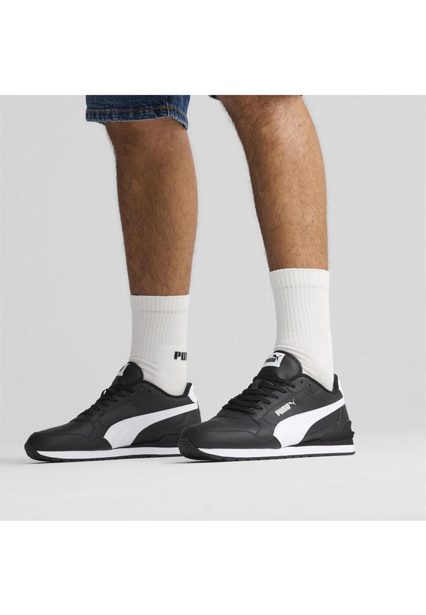 Puma - Skórzane sneakersy unisex ST Runner v4 PUMA Black White. Kolor: czarny, biały, wielokolorowy. Materiał: guma, tkanina, skóra, materiał, syntetyk. Sport: turystyka piesza