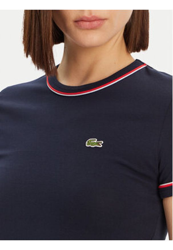 Lacoste T-Shirt TF0347 Granatowy Slim Fit. Kolor: niebieski. Materiał: bawełna