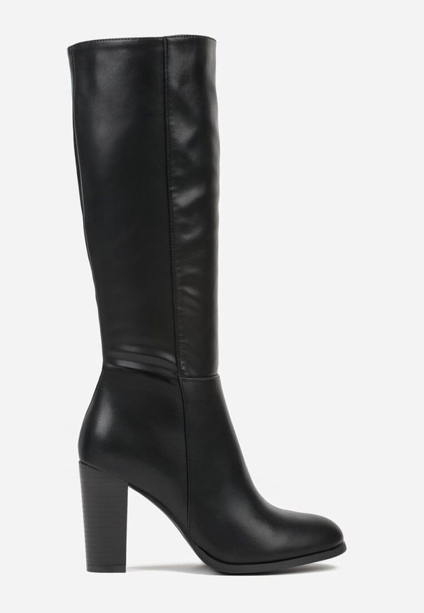 Born2be - Czarne Klasyczne Kozaki przed Kolano VICES na Słupku Unalora. Okazja: na co dzień, do pracy, na spotkanie biznesowe. Wysokość cholewki: przed kolano. Kolor: czarny. Obcas: na słupku. Styl: klasyczny