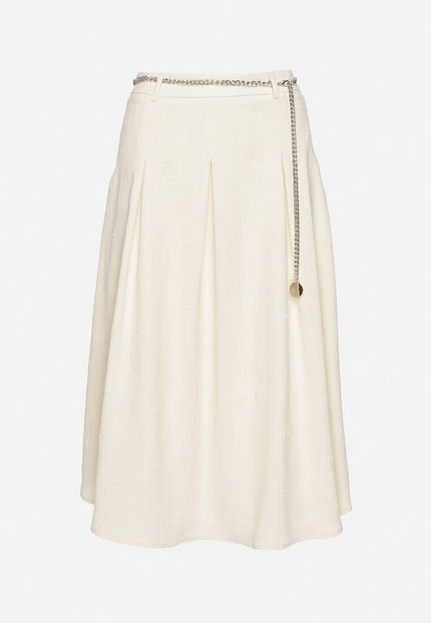 Born2be - Jasnobeżowa Rozkloszowana Spódnica z Wiskozą Wysokim Stanem i Łańcuszkiem Tolienna. Okazja: na co dzień. Stan: podwyższony. Kolor: beżowy. Materiał: wiskoza. Styl: klasyczny, casual, elegancki