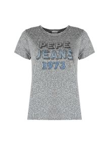 Pepe Jeans T-Shirt "Bibiana" | PL504817 | Bibiana | Kobieta | Szary. Okazja: na co dzień. Kolor: szary. Materiał: poliester, wiskoza, bawełna. Wzór: aplikacja, nadruk. Styl: casual #5