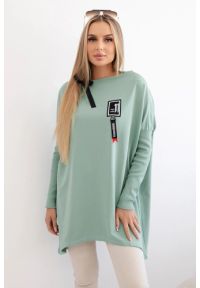 Inny - Bluza oversize z asymetrycznymi bokami ciemny miętowy. Kolor: miętowy. Materiał: elastan, prążkowany, materiał, bawełna. Długość: długie