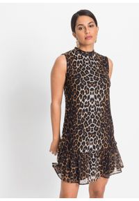 Sukienka off-shoulder bonprix czarno-biel wełny - piaskowy leo. Kolor: czarny. Materiał: wełna. Styl: elegancki #6