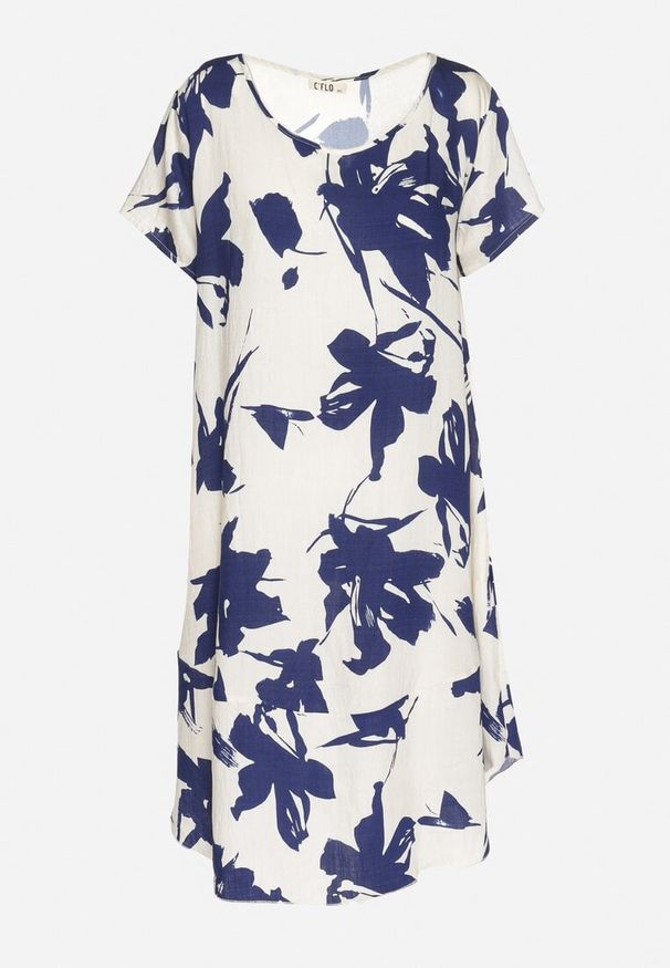 Born2be - Granatowa Wiskozowa Sukienka w Kwiatowy Wzór Emitine. Okazja: na co dzień. Kolor: niebieski. Materiał: wiskoza. Wzór: kwiaty. Typ sukienki: proste. Styl: klasyczny, casual