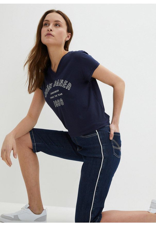 bonprix - Bermudy dżinsowe ze stretchem. Kolor: niebieski