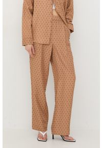Bruuns Bazaar spodnie damskie kolor beżowy szerokie high waist. Stan: podwyższony. Kolor: beżowy. Materiał: tkanina #3