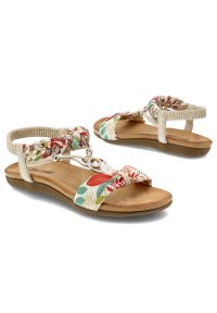 Beżowe Sandały Artiker Modne Obuwie Damskie. Okazja: na spacer, na co dzień. Zapięcie: pasek. Kolor: beżowy. Materiał: tkanina. Wzór: kolorowy, aplikacja. Sezon: lato. Styl: casual, wakacyjny #2