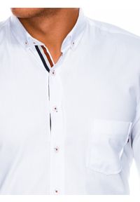 Ombre Clothing - Koszula męska z kontrastową plisą REGULAR FIT K490 - biała - XL. Typ kołnierza: button down. Kolor: biały. Materiał: bawełna, tkanina, poliester. Długość rękawa: długi rękaw. Długość: długie. Styl: elegancki #4
