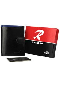 Portfel czarny RFID Ronaldo skórzany N104L-VT BLACK-BLUE. Kolor: czarny. Materiał: skóra