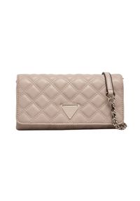 Guess - GUESS Damski portfel na łańcuszku w kolorze taupe Giully II Mini. Kolor: beżowy. Materiał: materiał