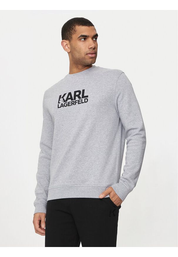 Karl Lagerfeld - KARL LAGERFELD Bluza 705091 Szary Regular Fit. Typ kołnierza: dekolt w karo. Kolor: szary. Materiał: bawełna