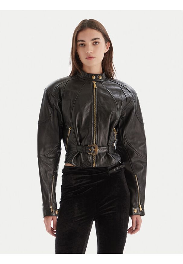 Versace Jeans Couture Kurtka skórzana 79HAVP03 CP021 Czarny Regular Fit. Kolor: czarny. Materiał: skóra