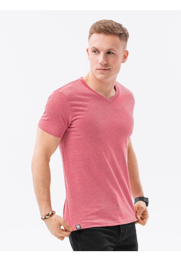 Ombre Clothing - T-shirt męski bawełniany basic S1369 - czerwony melanż - XXL. Kolor: czerwony. Materiał: bawełna. Wzór: melanż. Styl: klasyczny