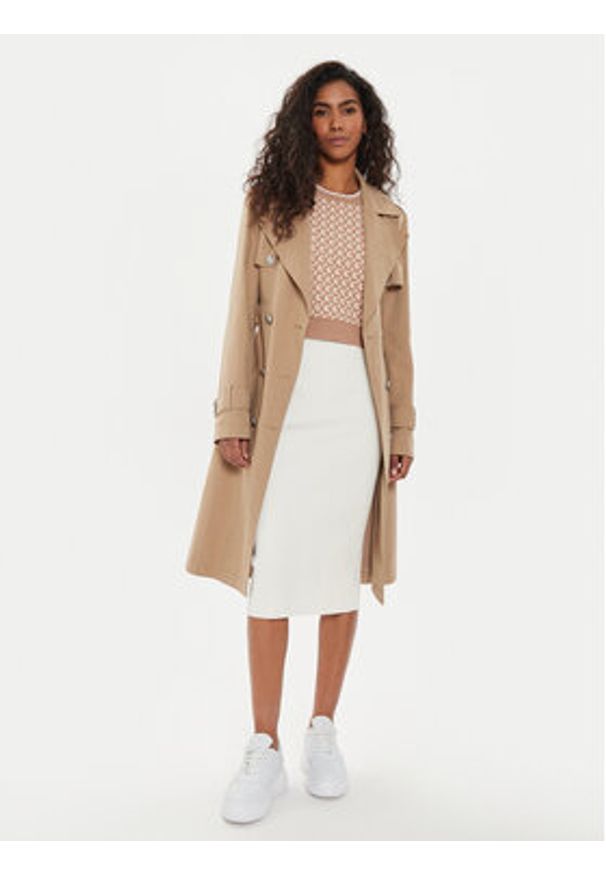 Guess Trencz W4YL13 WGAI0 Beżowy Regular Fit. Kolor: beżowy. Materiał: lyocell, bawełna