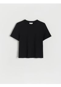 Reserved - T-shirt z merceryzowanej bawełny - czarny. Kolor: czarny. Materiał: bawełna