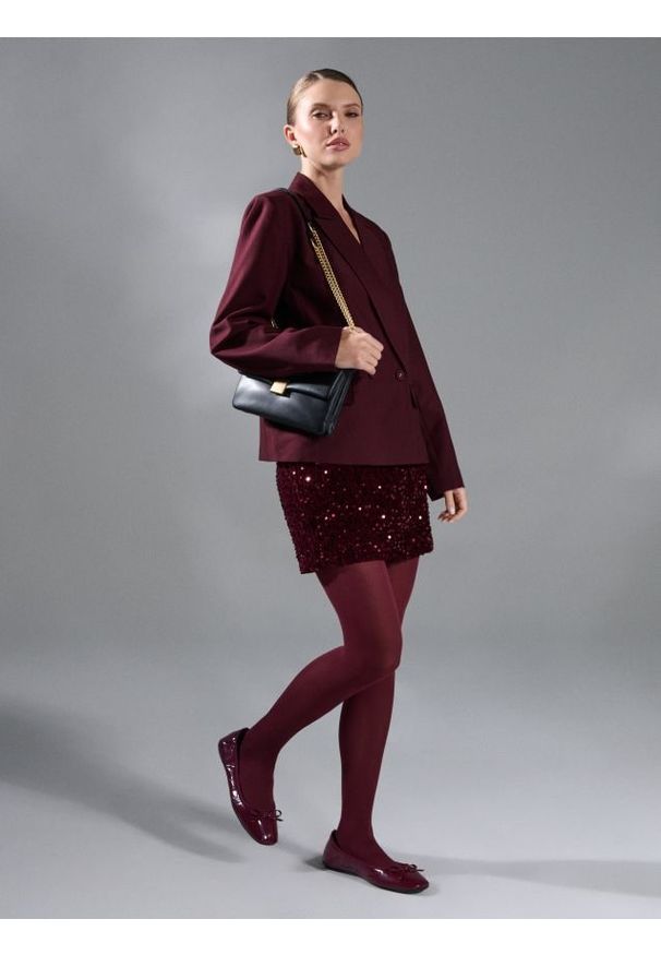 Sinsay - Spódnica mini z połyskiem - czerwony. Kolor: czerwony