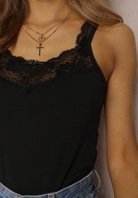 Renee - Czarny Top Bawełniany Kasione. Kolor: czarny. Materiał: bawełna. Długość rękawa: na ramiączkach