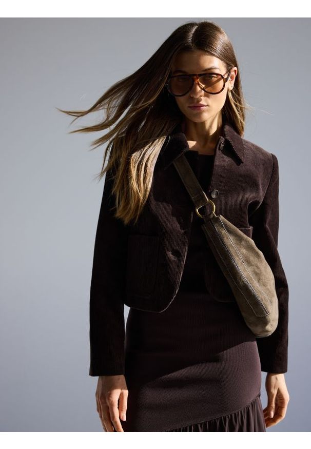 Reserved - Sztruksowa marynarka - ciemnobrązowy. Kolor: brązowy. Materiał: sztruks. Długość: krótkie