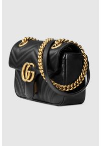 Gucci - GUCCI Skórzana torebka Marmont. Kolor: czarny. Wzór: jodełka. Materiał: skórzane. Rodzaj torebki: na ramię