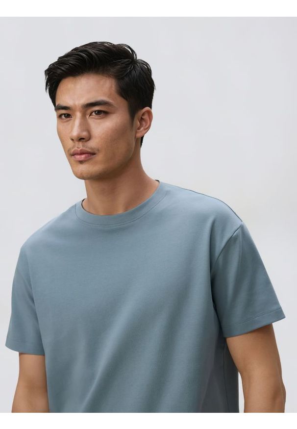 Reserved - Bawełniany t-shirt boxy - jasnoszary. Kolor: szary. Materiał: bawełna