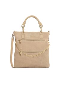 Kazar - Duża skórzana torebka z odpinanymi rączkami. Kolor: beżowy. Materiał: zamszowe, skórzane. Rozmiar: duże #1