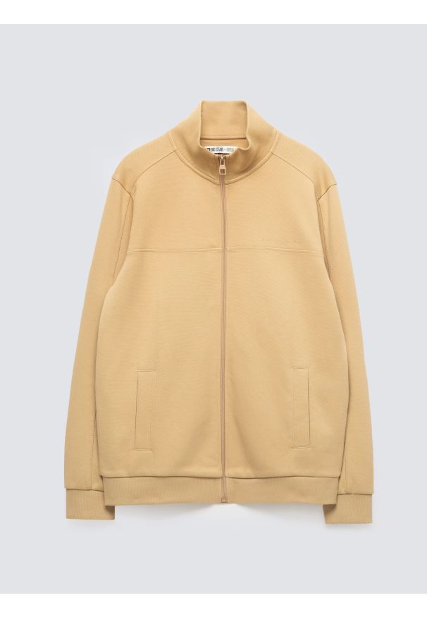 Big-Star - Bluza męska rozpinana ze stójką brązowa Wlador 801. Okazja: na co dzień. Typ kołnierza: kołnierzyk stójkowy. Kolor: beżowy. Materiał: dzianina, materiał. Wzór: ze splotem, nadruk. Styl: casual, elegancki