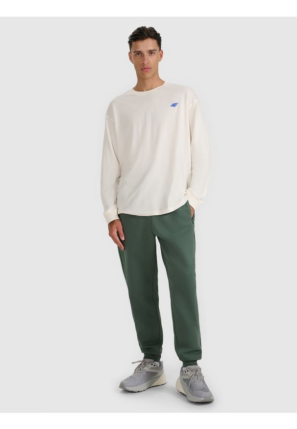 4f - 4F Spodnie dresowe joggery męskie - oliwkowe/khaki S. Kolor: oliwkowy, brązowy, wielokolorowy. Materiał: dresówka
