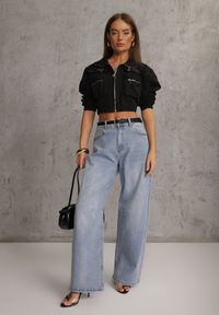 Renee - Niebieskie Jeansy Balloon z Bawełną High Waist Pronadina. Okazja: na co dzień. Stan: podwyższony. Kolor: niebieski. Styl: casual, retro #1