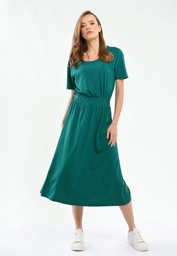 Volcano - Bawełniana sukienka G-ALOE. Kolor: zielony. Materiał: bawełna. Długość rękawa: krótki rękaw. Wzór: gładki. Sezon: lato. Typ sukienki: proste. Długość: maxi