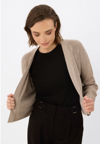 Volcano - Krótki kardigan S-MIGA. Typ kołnierza: dekolt w kształcie V. Kolor: beżowy. Materiał: wiskoza, materiał. Długość: krótkie. Wzór: melanż, prążki. Styl: klasyczny #1