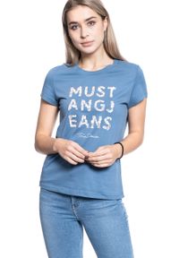 Mustang - DAMSKI T-SHIRT MUSTANG ALINA C PRINT COPEN BLUE 1010750 5168. Wzór: nadruk #8