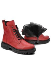 Czerwone Botki Artiker Modne Skórzane Buty. Kolor: czerwony. Materiał: skóra #9