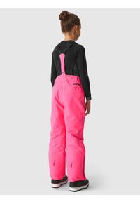 4F JUNIOR - Spodnie narciarskie z szelkami membrana 10000 dziewczęce - fuksja. Kolor: różowy. Materiał: materiał, tkanina, syntetyk. Sezon: zima. Sport: narciarstwo