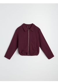 Sinsay - Bluza z bawełną z zamkiem i kołnierzykiem - bordowy. Kolor: czerwony. Materiał: bawełna #1