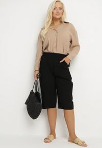 Born2be - Czarne Luźne Spodnie z Bawełny z Wysokim Stanem Lumelle. Okazja: na co dzień. Stan: podwyższony. Kolor: czarny. Materiał: bawełna. Styl: klasyczny, casual #5
