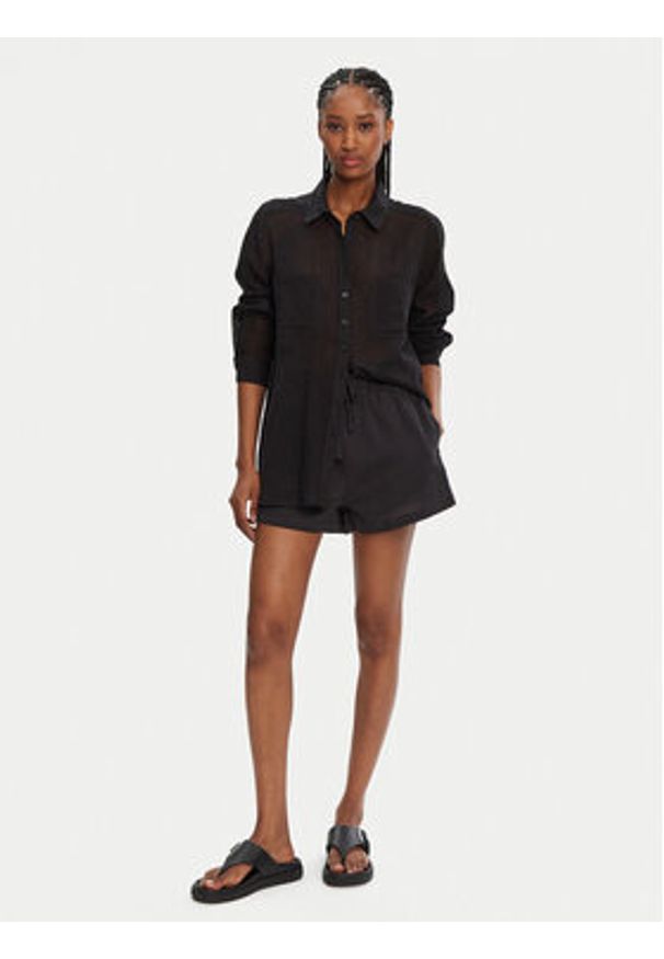 Seafolly Koszula Breeze 54795-TO Czarny Regular Fit. Kolor: czarny. Materiał: bawełna