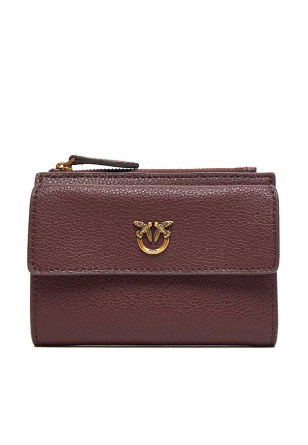 Pinko - PINKO Duży Portfel Damski Compact Wallet AI 25-26 PCPL 103612 A29Q Bordowy. Kolor: czerwony. Materiał: skóra